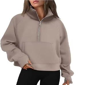 Nuevo diseño Personalizar Logo Color Mujeres Golf de lujo Sudaderas con capucha Cuello redondo en blanco Media cremallera Bolsillo Media cremallera Sudaderas con capucha - Product Image 4