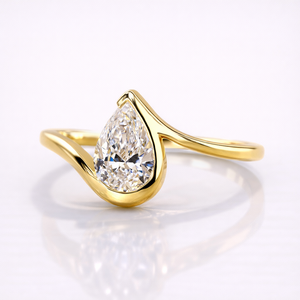 Lab Grown Pear Cut Diamond Solitaire <b>Ring</b> with 9K Gold Excellent Cut Prong Set Rhodium Plated-Women's Engagement Collection - Product Image 2