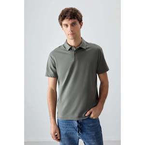 T-shirt basique pour homme en coton kaki, col polo, coupe ample, tissu épais et doux - 88381 - Kaki - Product Image 2