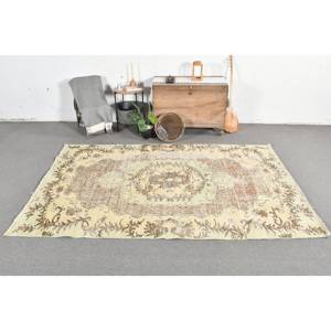 Tapis turc vintage 5.6 x 9ft Beige marron tissage plat laine Patchwork Design grande surface pour les décorations de salon support en Latex - Product Image 1