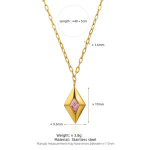 Trendy Non Tarnish Waterproof 316L Stainless Steel Pink 14k 18k Gold Plated Necklace <b>Bracelet</b> Zircon Jewelry <b>Set</b> for Women - Product Image 6