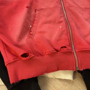 Sudadera con Capucha Corta Personalizada de Estilo Urbano, Vintage, Desgastada, de Felpa Francesa, 100% Algodón, Decolorada al Sol, Lavada al Ácido, con Pedrería y Cremallera para Hombre - Product Image 4