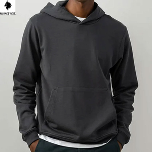 เสื้อมีฮู้ดแบบสวมหัวของผู้ชายผ้าเทอร์รี่ผ้าฝ้าย100% น้ำหนักเบาลายนูนทึบออกแบบได้ตามต้องการสำหรับฤดูหนาว - Product Image 3