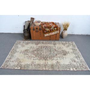 3.8x6.6 ft Rug, Turkish Vintage Rug, <b>Brown</b> <b>Wool</b> Rug - Product Image 2
