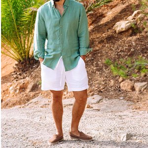 100% coton lin Offre Spéciale personnalisé hommes à manches longues chemises d'été couleur unie grande taille plaine teint Logo tissé été Bangladesh - Product Image 6