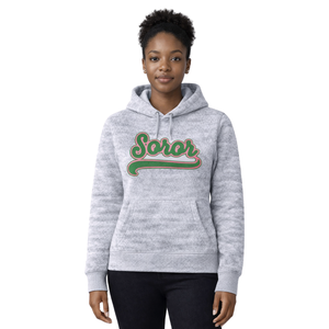 Sudadera con Capucha Heather Grey 08 Soror, Sudadera de Invierno con Diseño Griego para Mujer, Sudadera Rosa y Verde para Hermandad Universitaria, Ropa Casual Elegante - Product Image 1