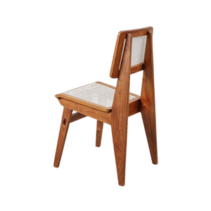 Chaise de salle à manger moderne en teck massif, écologique, avec dossier en cannage carré et assise plate, pour salle à manger, café et appartement - Product Image 4