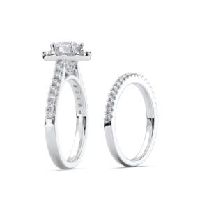 Anillo de compromiso de punta de diamante de corte redondo de moissanita de 1,54 quilates, con banda a juego, hecho en platino para ella, de quilates, de dos o más piezas - Product Image 3