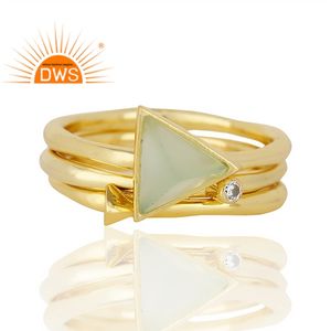 Última tendencia Plata esterlina Chapado en oro Cz & Aqua Calcedonia Piedra preciosa Juego de 3 Anillo apilable Demi Fabricación de joyería fina - Product Image 3