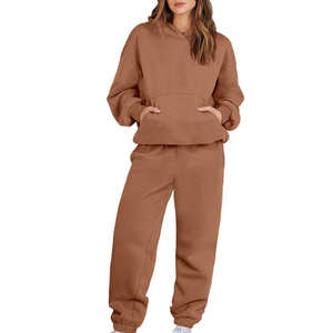 Fabricación OEM mujeres algodón polar pulóver sudaderas con capucha chándal conjuntos invierno chándal a juego - Product Image 6