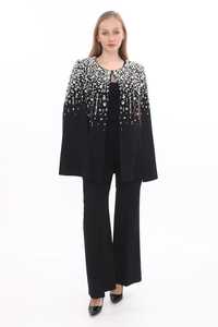 Cape burlesque élégante avec des fils de perles et des paillettes, silhouette droite magnifique, se ferme au cou, idéale pour les occasions festives, en polyester - Product Image 3