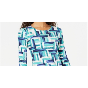 Collezione JM: Top Jacquard Stampato da Donna, Vestibilità Ampia, in Poliestere Lavorato a Maglia, Blu Tinta Unita, Taglie da XS a XL, per Ufficio o Feste - Product Image 2