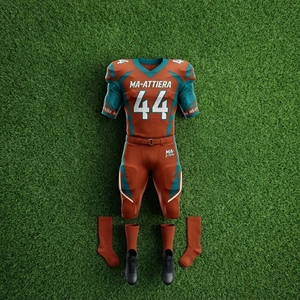 Custom Orange Teal American Football Jersey <b>Padded</b> <b>Pants</b> Set Team Uniform Sportswear Wholesale Manufacturer Supplier - Product Image 5