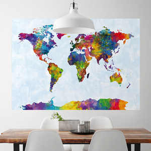 Póster moderno del mapa del mundo en acuarela de Michael Tompsett para decoración de pared - Product Image 2