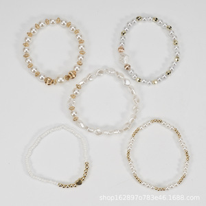 Ensemble de bracelets perlés couleur or blanc, avec breloque imitation perle, bracelet jonc enveloppant, style bohème superposé, motif étoile, bijoux pour soirée - Product Image 5