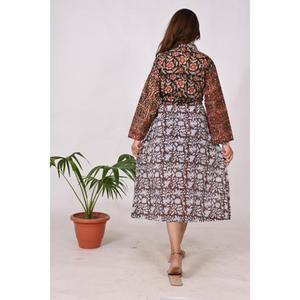 Bata de Kimono con estampado de bloques florales hecha a mano para mujer, vestido de salón bohemio, algodón indio ecológico, 100%, suave, lavable, otoño Natural - Product Image 6