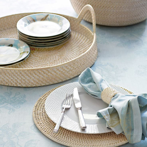 Bandeja de servicio de ratán redonda tejida a mano, elegante bandeja tejida multiusos, Boho Chic, hogar, cocina, comedor, centro de mesa, acento - Product Image 2