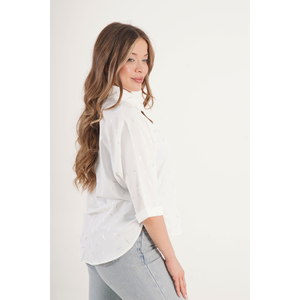 Blusa de Poliéster Blanca con Estampado y Manga Media para Mujer LUSTRIN - Top Informal de Corte Holgado para Uso Diario - Product Image 4