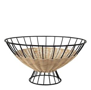 Round metal wire fruit <b>basket</b> with <b>wooden</b> base decorative twisted rim <b>storage</b> bowl for kitchen countertop dining table or rustic - Product Image 3