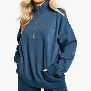 2025 recién llegado 100% algodón francés Terry Quater cremallera Stand Up Collar mujer sudadera transpirable Casual Wear sudadera - Product Image 1