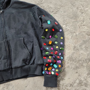 Sweat à capuche unisexe tendance pour homme, décontracté, hiver, avec strass personnalisés sur les manches, luxe, pull en polaire 400 GSM 100% coton - Product Image 4