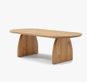 Mesa de Centro Moderna Minimalista de Madera Maciza con Base Curva, Tendencias y Diseño para el Hogar, Mesa de Comedor Ovalada Catalina de Madera Maciza en Oferta - Product Image 1