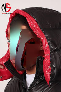 Veste matelassée noire brillante pour homme avec capuche rouge, coupe-vent, doudoune d'hiver chaude et isolée, style streetwear – Collection Homme - Product Image 6