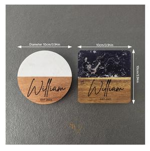 Sous-verres en bois de marbre gravés personnalisés Cadeaux de pendaison de crémaillère Ensemble de sous-verres en bois personnalisés Nouveau cadeau pour la maison Fournisseur en vrac - Product Image 2