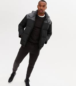 Chaqueta acolchada negra personalizada al por mayor con capucha de bloque nuevo diseño de calle de moda para el invierno - Product Image 2