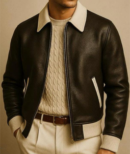 Chaqueta de Cuero Genuino para Hombre, Estilo Clásico y Moderno, Cuello Alto, Logotipo Frontal, Estilo Motero, Impermeable, para Invierno - Product Image 4