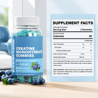 Permen Creatine Monohydrate Label Pribadi OEM Grosir Suplemen Pendukung Otot Rasa Blueberry Pabrik Botol 60s