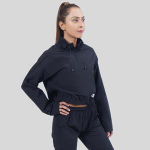 Sweat-shirt court en soie noire tissée pour femme, respirant, brodé, coupe ample, taille unique pour l'hiver - Product Image 3