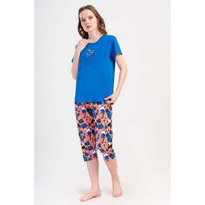 Conjunto de Pantalones Capri y Top de Cuello Redondo KADIN P.SUPREM O YAKA KISA KOL ETEGI OVAL - AZUL NOCTURNO - AZUL NOCTURNO - Product Image 1