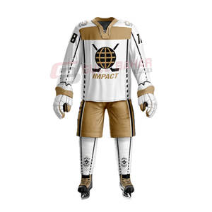 Maillot de hockey sur glace personnalisé avec empiècement d'épaule et logos brodés Uniforme de hockey avec double tricot - Product Image 1