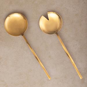 Ensemble de serveurs à salade en acier inoxydable torsadé pour un usage domestique, finition dorée brillante, ustensiles de service en métal pour l'inauguration de la maison et les cadeaux - Product Image 1