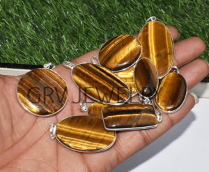 Vente en gros de pendentifs ethniques en argent sterling 925 faits à la main en pierre précieuse oeil de tigre naturel GRV BIJOUX pour mariages fêtes - Product Image 4