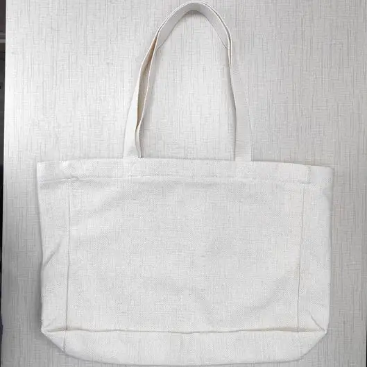 กระเป๋าสะพายไหล่สีขาวพิมพ์ลายเองผ้าลินินโพลีเอสเตอร์ถุงผ้าซับลิเมชัน