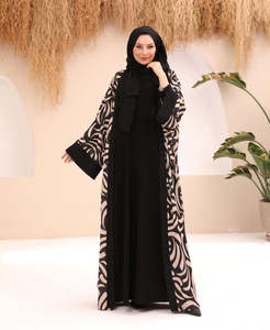 Abaya imprimée élégante et modeste de haute qualité à manches élastiques Meilleurs prix de gros Australie, y compris hijab/foulard assorti - Product Image 4