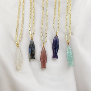 สร้อยคอแกะสลักปลาอเมทิสต์พลอย25x8มม. รูปปลาจี้ชุบทองทำด้วยมือเครื่องประดับอเมทิสต์ขายส่งจำนวนมาก - Product Image 6