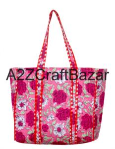 Bolsa de Mano Acolchada de Algodón 100% Puro Ecológica para Mujer, Bolsa de Compras Grande de Tela a Rayas Hecha a Mano de Rajasthan - Product Image 4
