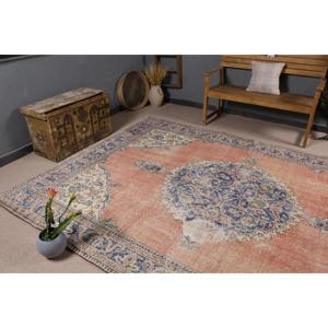 Vintage Rug, 7.2x10.7 ft Turkish Rug, <b>Red</b> Blue Striped <b>Wool</b> Rug - Product Image 5