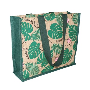 Sac fourre-tout en toile de coton jute avec fermeture à glissière à longue poignée et impression tricolore en PP laminé pour la promotion de cadeaux - Product Image 2