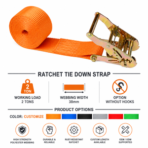 Correas de Amarre Resistentes de 38 mm, Color Naranja, 2 Toneladas de Resistencia a la Rotura, Cinturón de Poliéster sin Ganchos para el Transporte de Mercancías Pesadas - Product Image 3