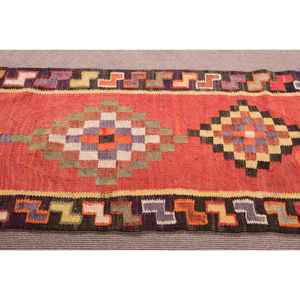 3x10.8 ft Vintage Rug, Turkish <b>Runner</b> Rug, <b>Red</b> Solid Wool Rug - Product Image 4