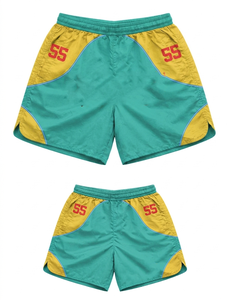 Premium 120 GSM nylon taslan <b>windbreaker</b> shorts teal yellow panel contrast heat print logo Nylon Plain Dyed - Product Image 1
