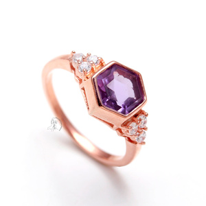 Unique Fine Jewelry Real 925 Solid Sterling Silver Hexagonal Cut <b>Amethyst</b> Stone Semiprecious Gemstone <b>Ring</b> for Wholesale - Product Image 2