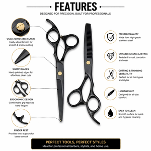 ชุดกรรไกรตัดผม 6.5 นิ้ว กรรไกรตัดและซอยผม สแตนเลสสตีล ชุดอุปกรณ์สำหรับร้านเสริมสวยมืออาชีพ รับทำโลโก้ตามสั่ง - Product Image 2