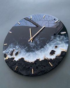 MATÉRIEL Horloges murales en résine époxy pour espaces exquis Cadeau unique pour la décoration intérieure Horloge murale époxy océanique par Antique Creation - Product Image 6