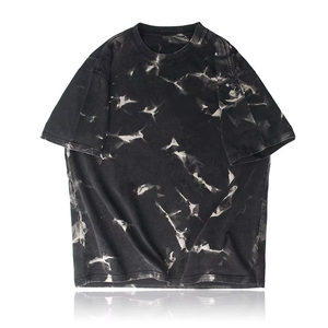 100% algodón Jersey calidad Tie Dye estampado cuello redondo Camiseta con bordado Diseño sólido para hombres y mujeres Casual para Look - Product Image 3