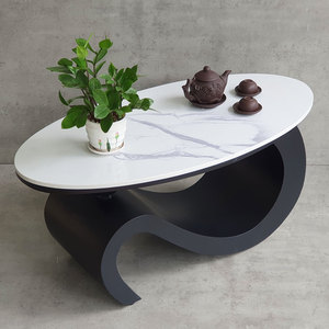 Muebles Modernos para Sala de Estar SOTA, Mesa de Centro Ovalada de 100x50x43cm con Tapa de Piedra y Patas de Hierro, Convertible y Decorativa-TT68267 - Product Image 3